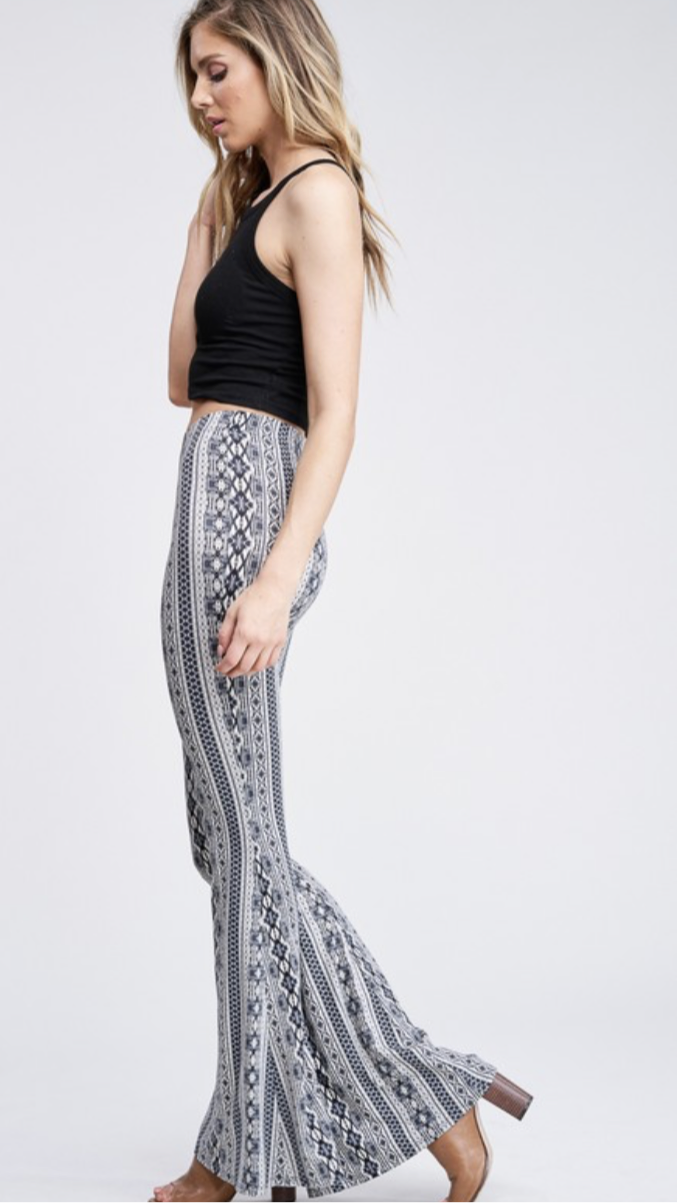 Printed Bell Bottom Stretchy Flare Pants