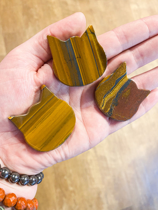 Tigers Eye Polished and Sliced Stone Cat Carving