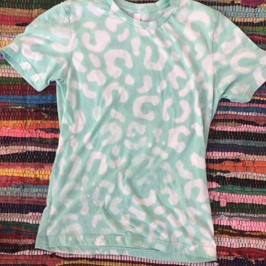 Mint Leopard Printed Bleached Graphic Tee