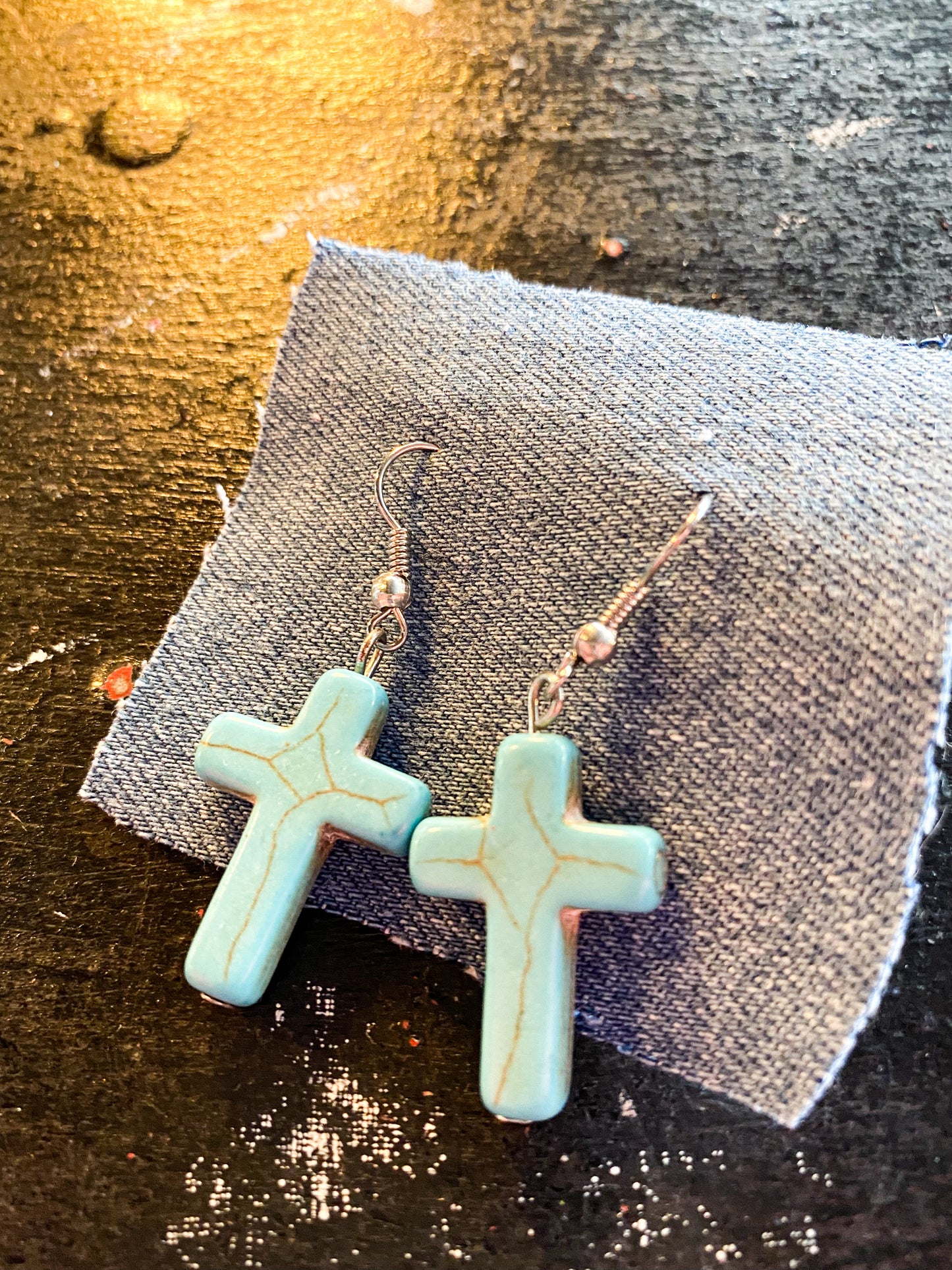 Turquoise Colored Cross Earrings