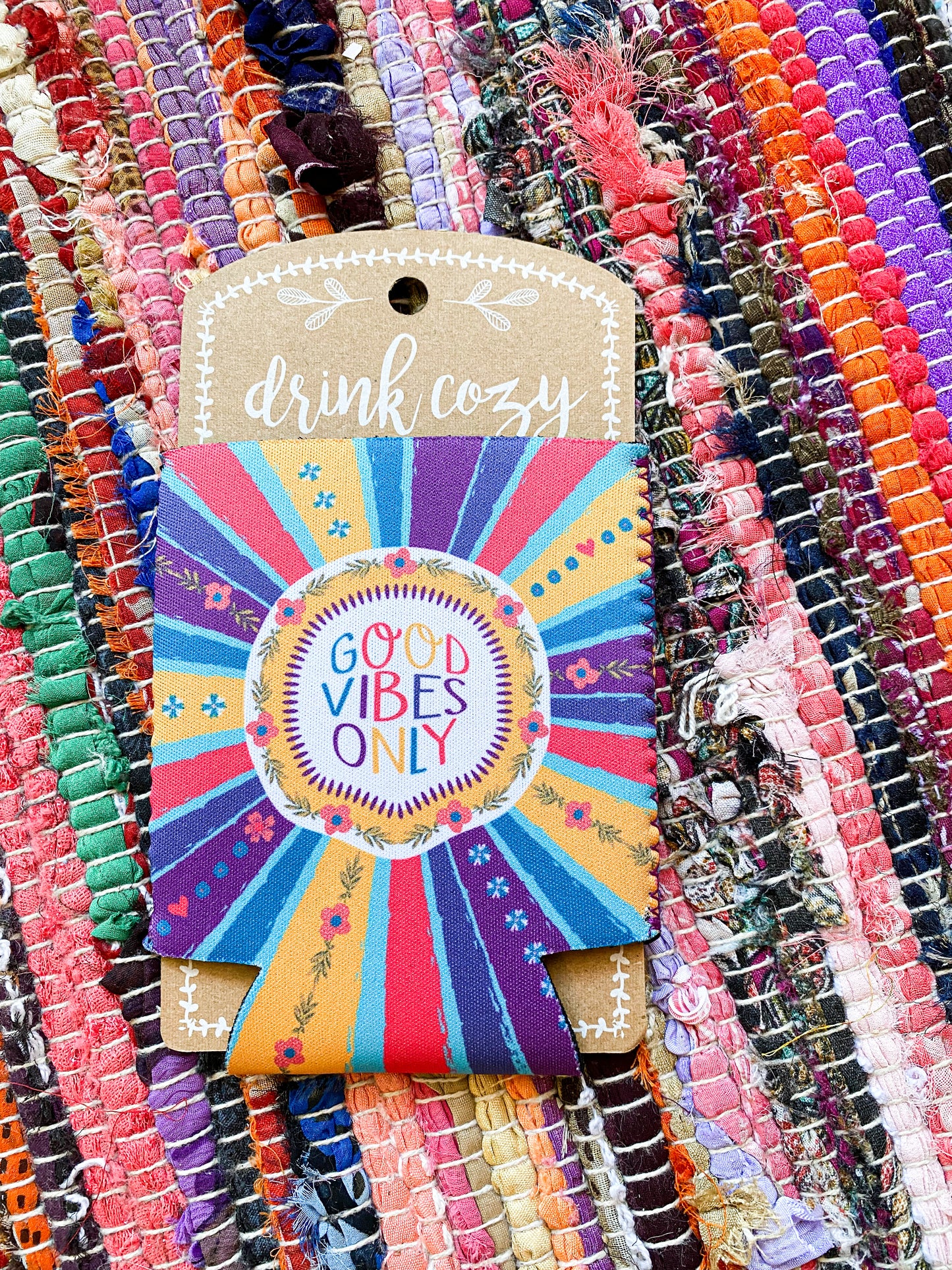 Good Vibes Only Striped Boho Can Coozie