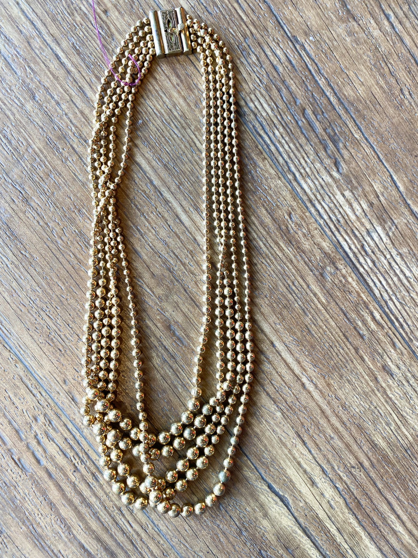 Multi stand vintage metal gold bead necklace