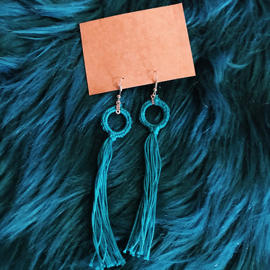 Long tassel turquoise macrame earrings