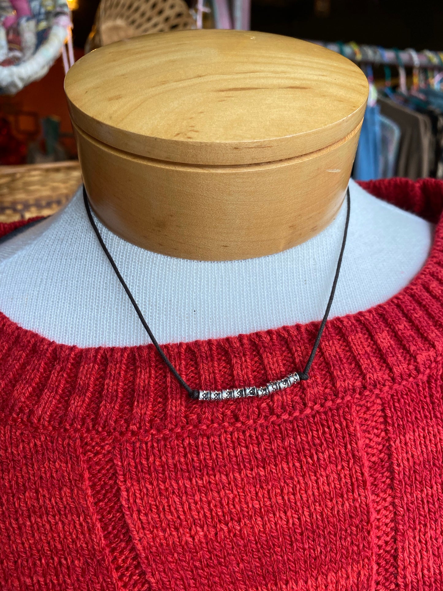metal bead bar cord necklace