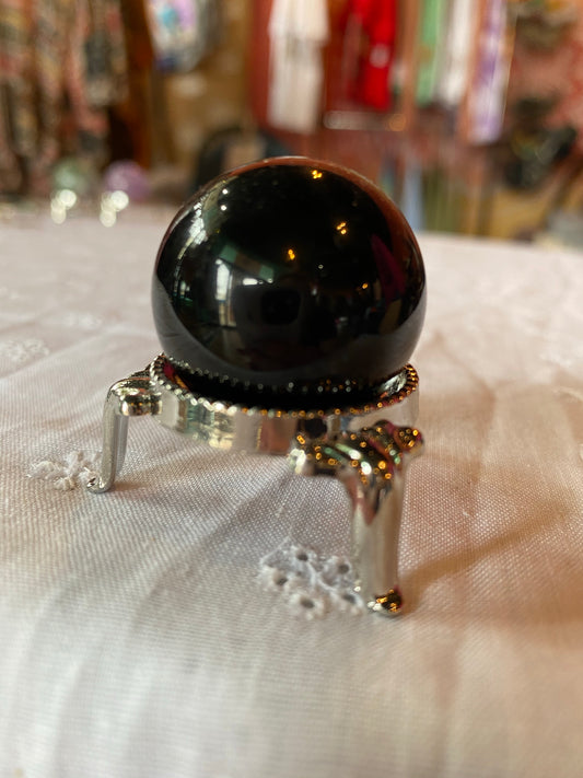 Small Obsidian Sphere with Stand