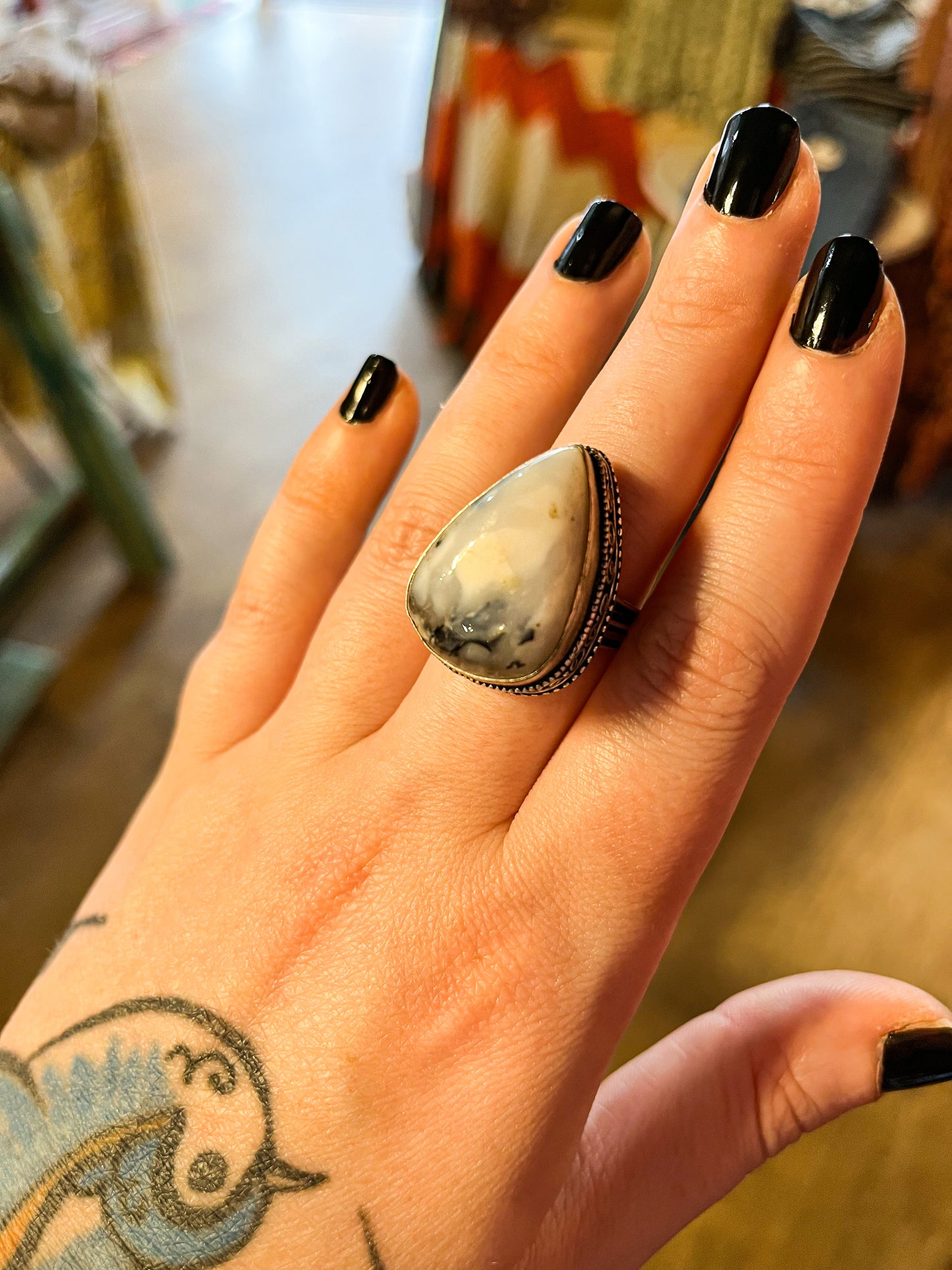 Dendritic Opal Ring size 8.5
