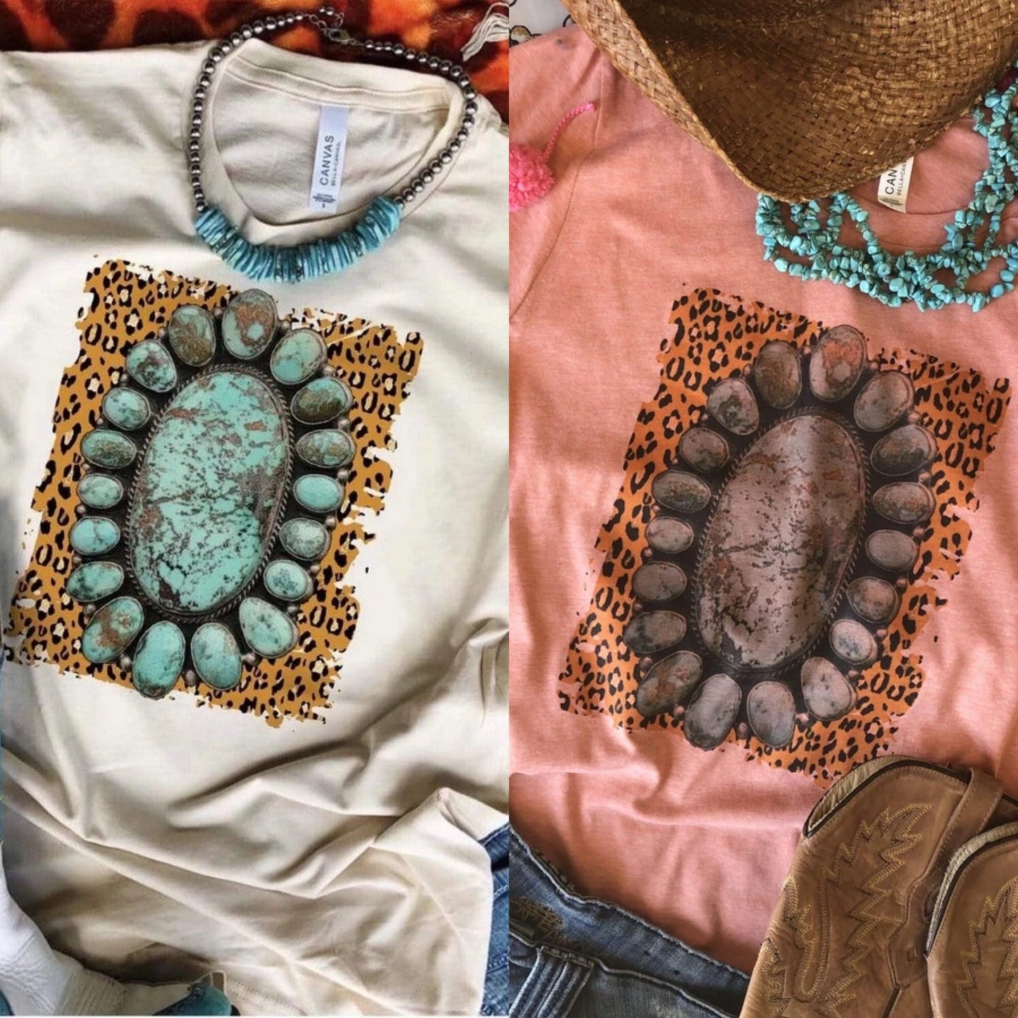 Turquoise Leopard Western Graphic Tee