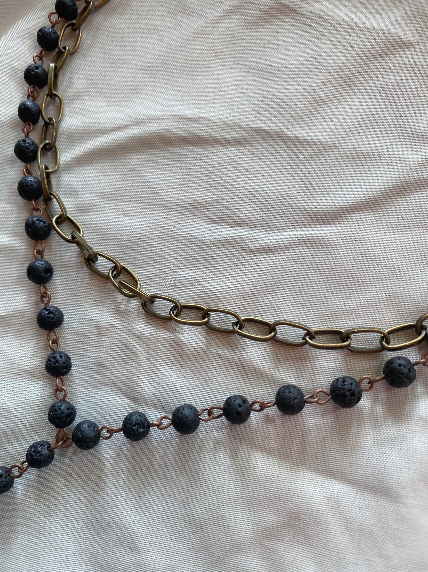 Rhinestone Horn pendant Lava bead double chain necklace