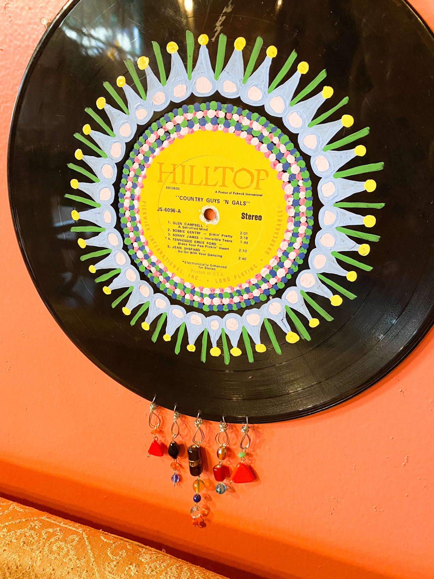 Painted record wall hanging