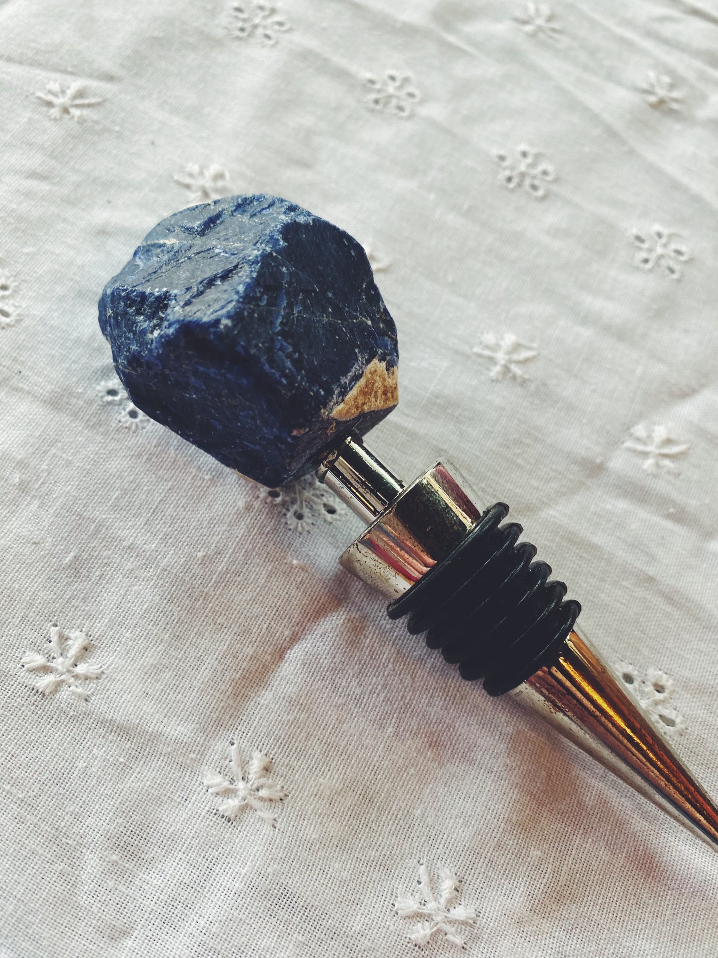 Sodalite gemstone wine bottle stopper.