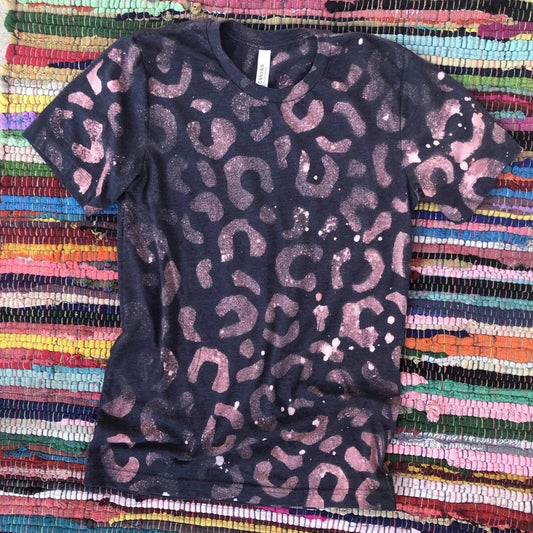 Navy Leopard Printed Bleached Graphic Tee