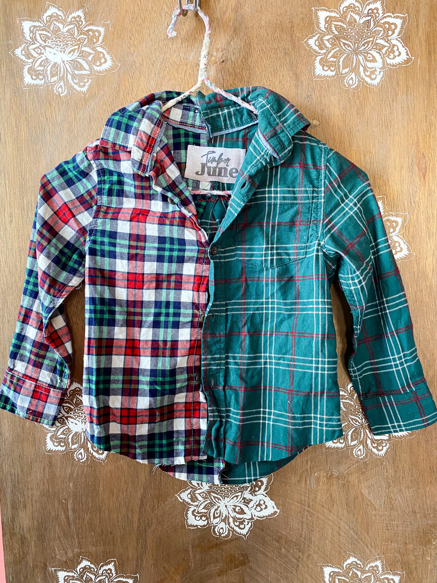 Kindness is magic rainbow kids upcycled plaid flannel 3T/4T