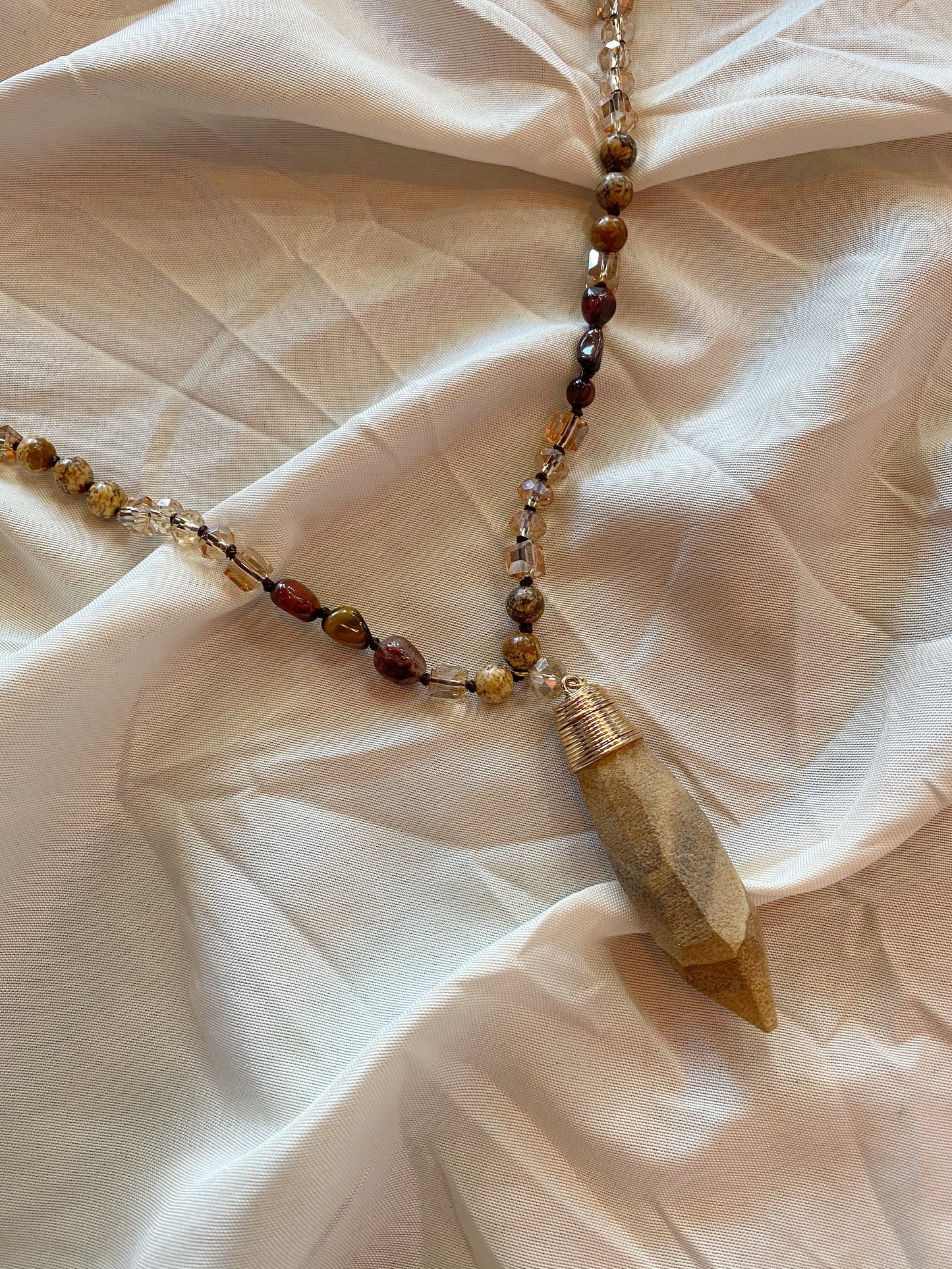 Bohemian carved pendant Beaded Long  Necklace