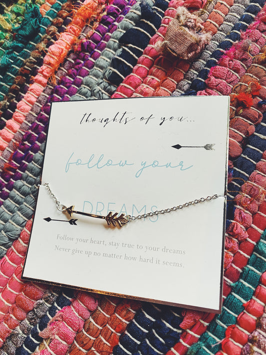 Thoughts of You "Follow Your Dreams" Arrow Charm Chain Bracelet