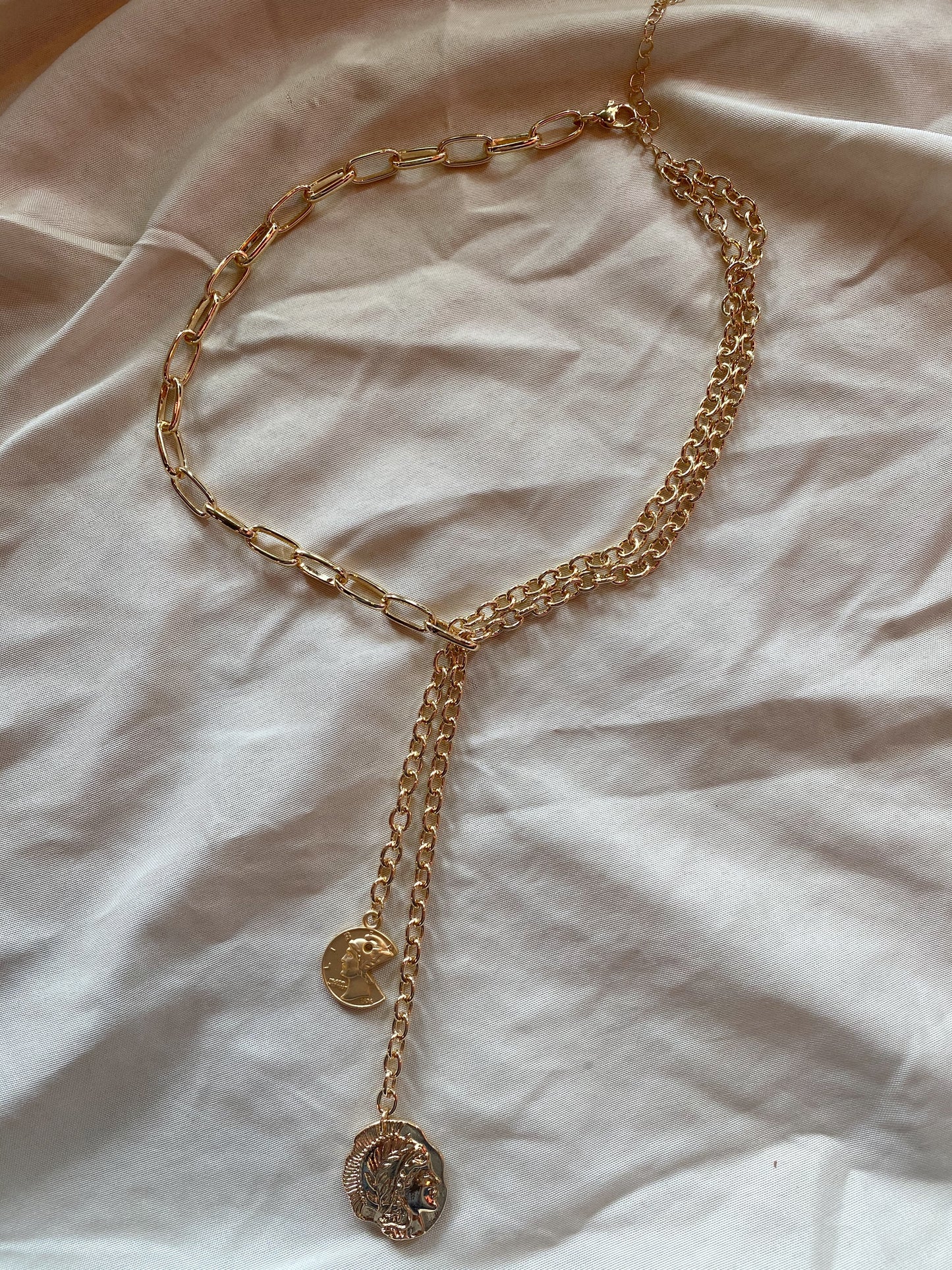 double chain coin pendant necklace