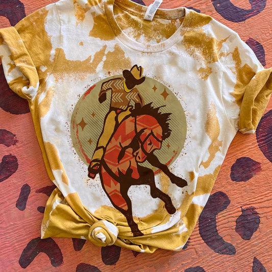 Fort Worth Full Moon Bleached Dyed Mustard Western Printed Graphic Tee