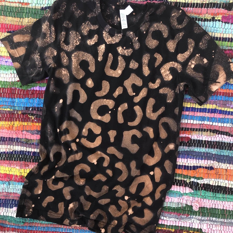Black  Leopard Printed Bleached Graphic Tee