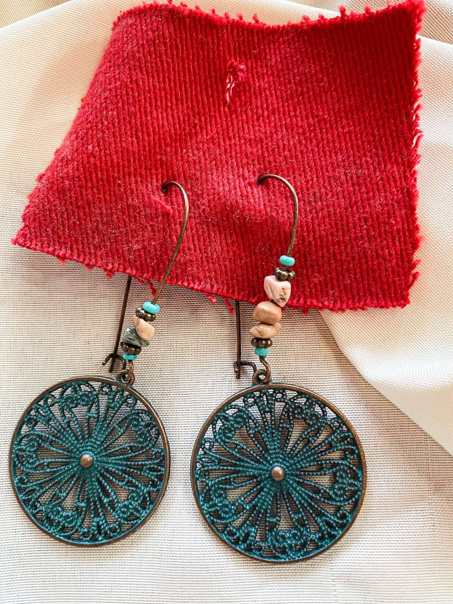 Cowgirl medallion beaded dangle earrings