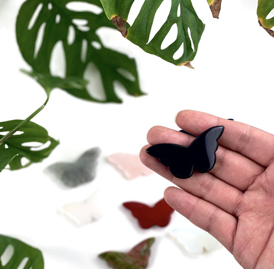 Obsidian Crystal Butterfly Polished and Sliced Stone Carving