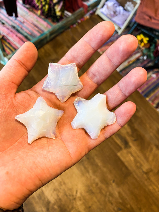 Opalite Polished and Sliced Stone Star Carving
