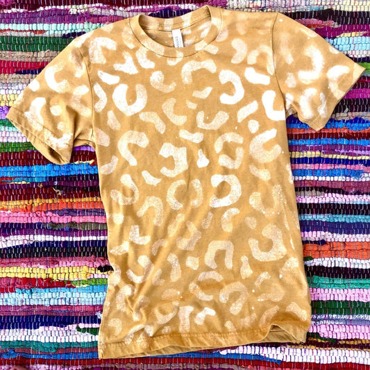 Mustard Leopard Printed Bleached Graphic Tee
