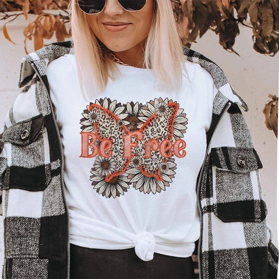 Be Free Butterfly White Graphic Tee