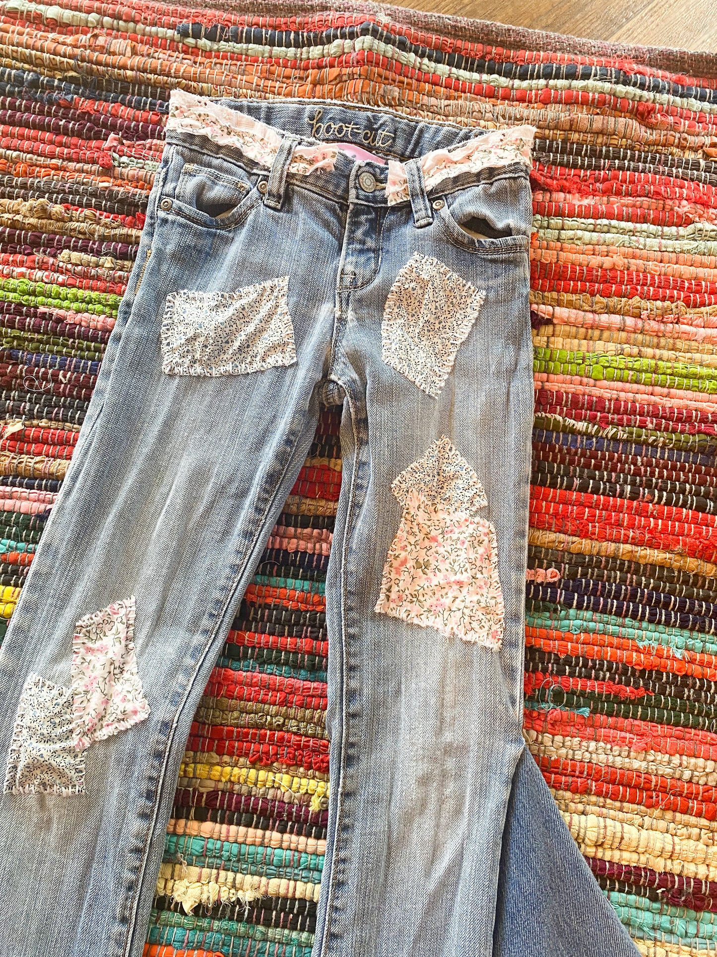 Size 8 upcycled patchwork hippie denim bell bottoms