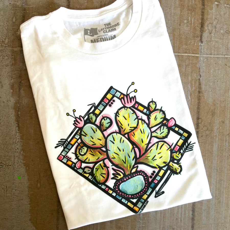 Punchy Prickly Pear Cactus Cream Colored Western Printed Graphic Tee