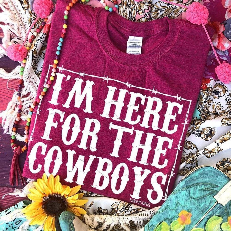 I'm Here for the Cowboys Hot Heathered Pink Graphic Tee