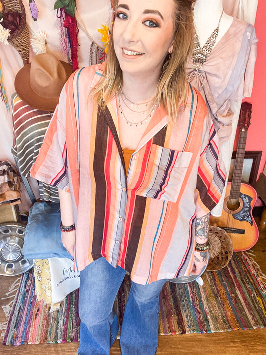 Spring into stripes oversized buttonup top
