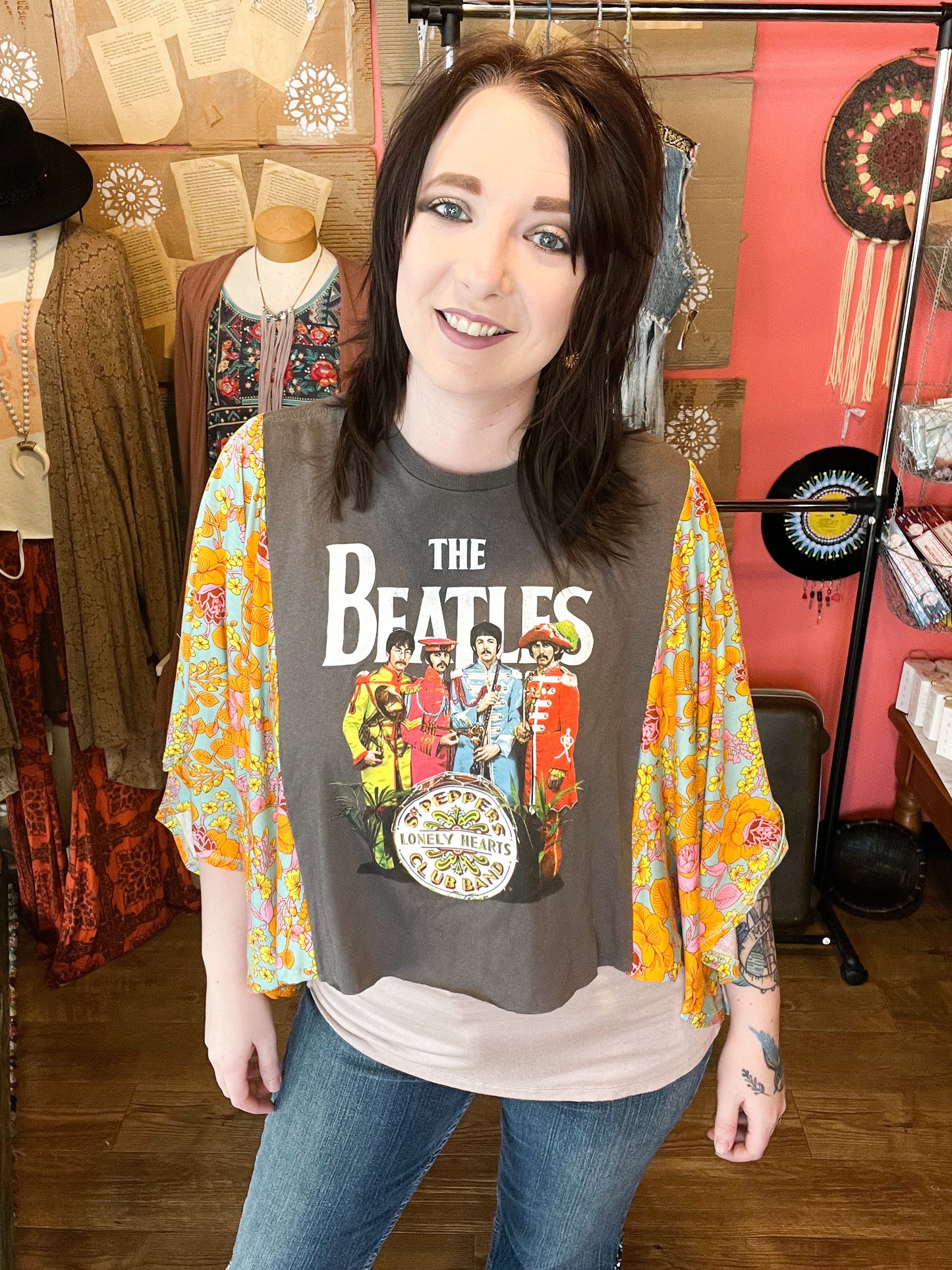 Beatles upcycled Poncho Tshirt