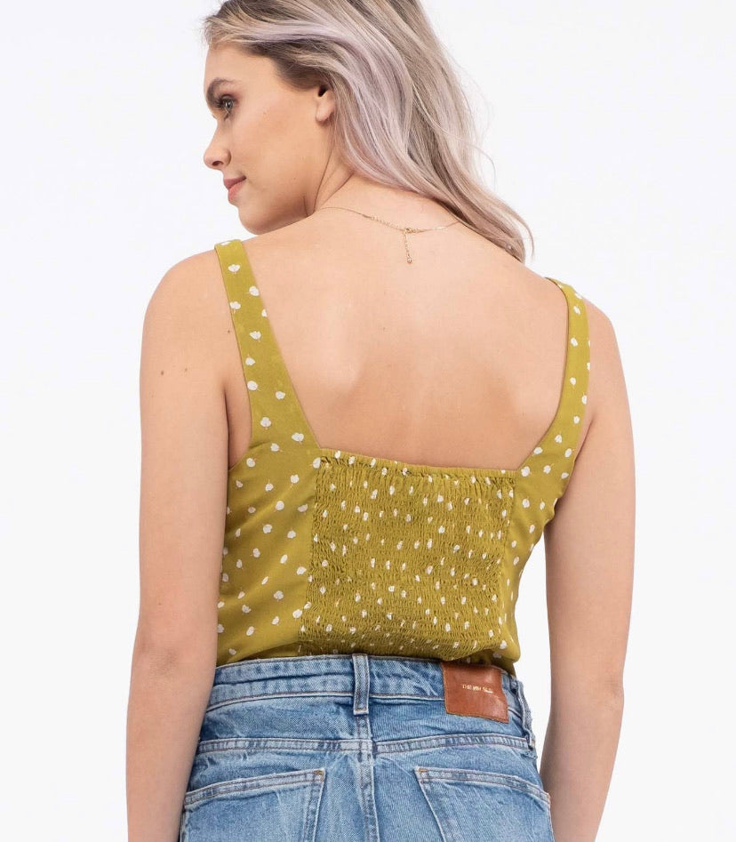 Eleanor Floral Print Green Smocked Tank Top