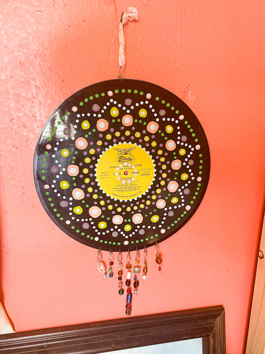 Painted mandala record wall hanging