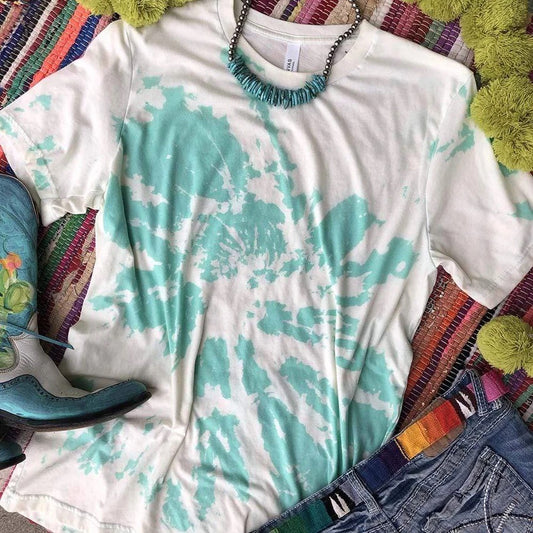 Mint and White Bleached Tie Dye Graphic Tshirt