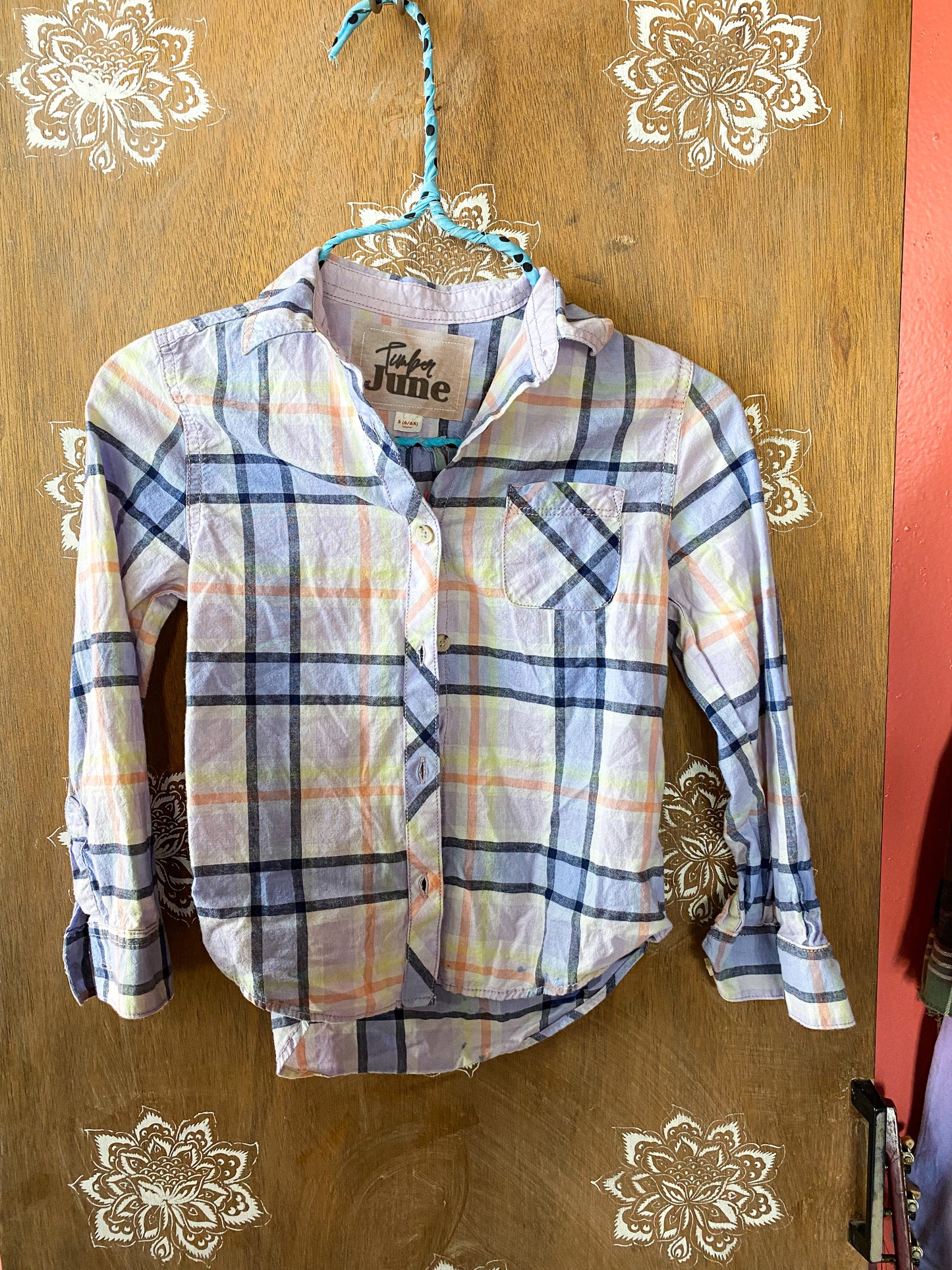 Concert purple tee kids upcycled plaid flannel size 6/6x