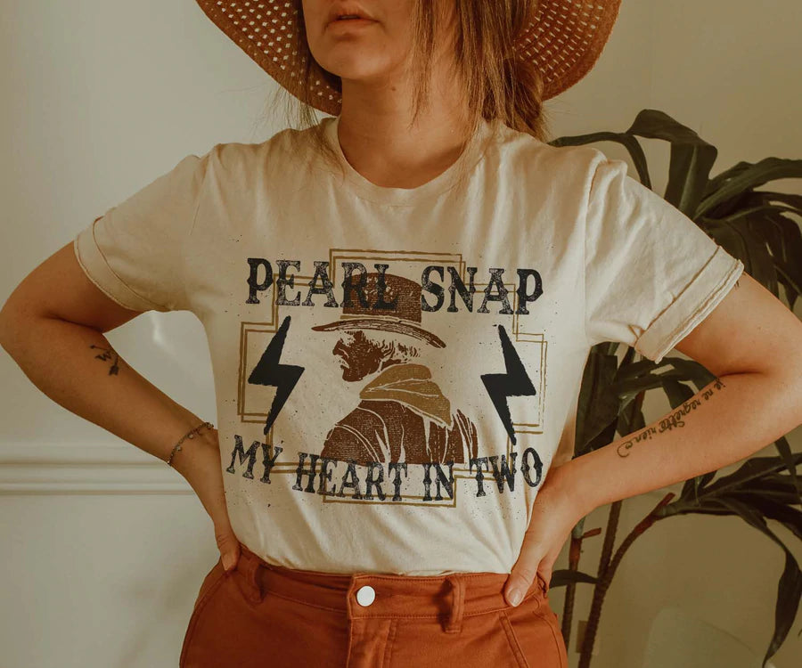 Pearl Snap My Heart Cream Colored Western Printed Graphic Tee