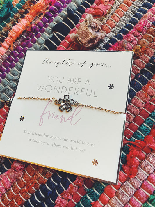 Thoughts of You "You are a Wonderful Friend" Flower Charm Chain Bracelet