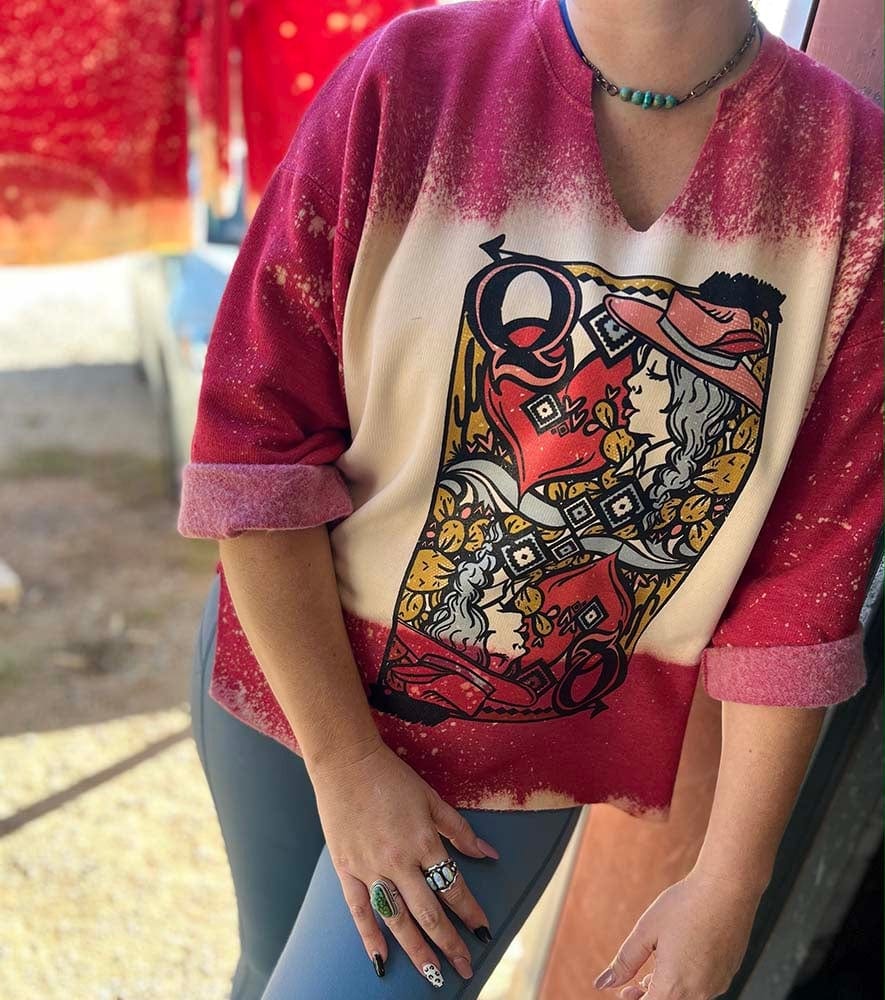 Queen of Hearts Distressed and bleached Western Graphic Sweatshirt