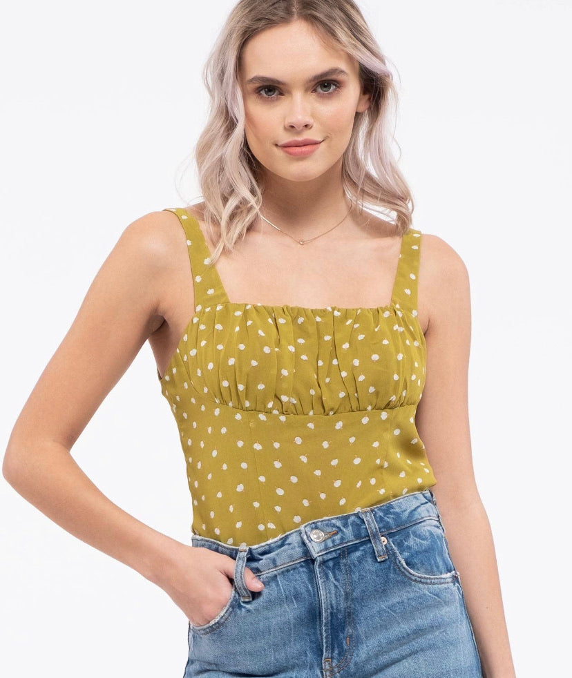 Eleanor Floral Print Green Smocked Tank Top