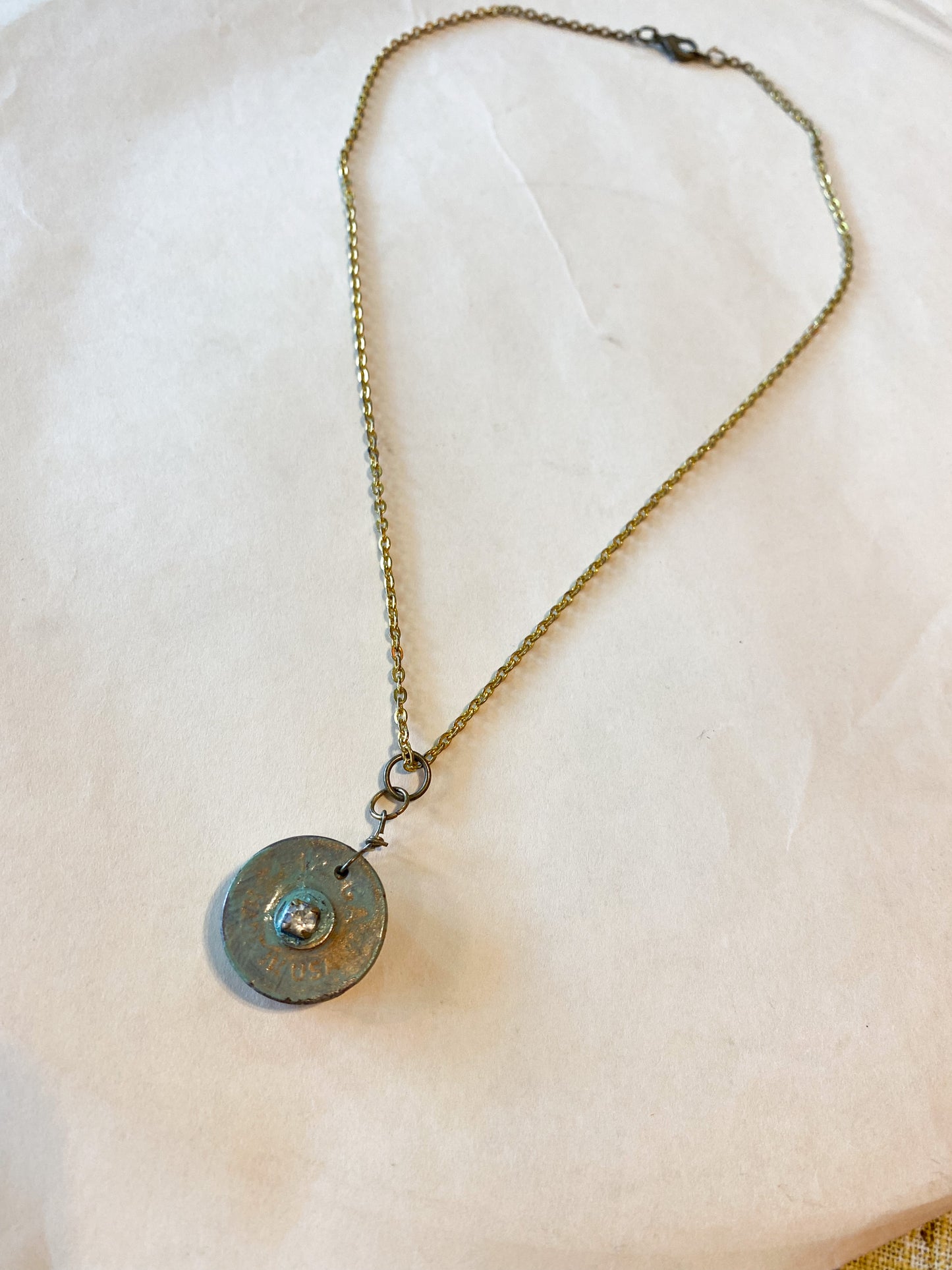 Patina rhinestone bullet chain necklace