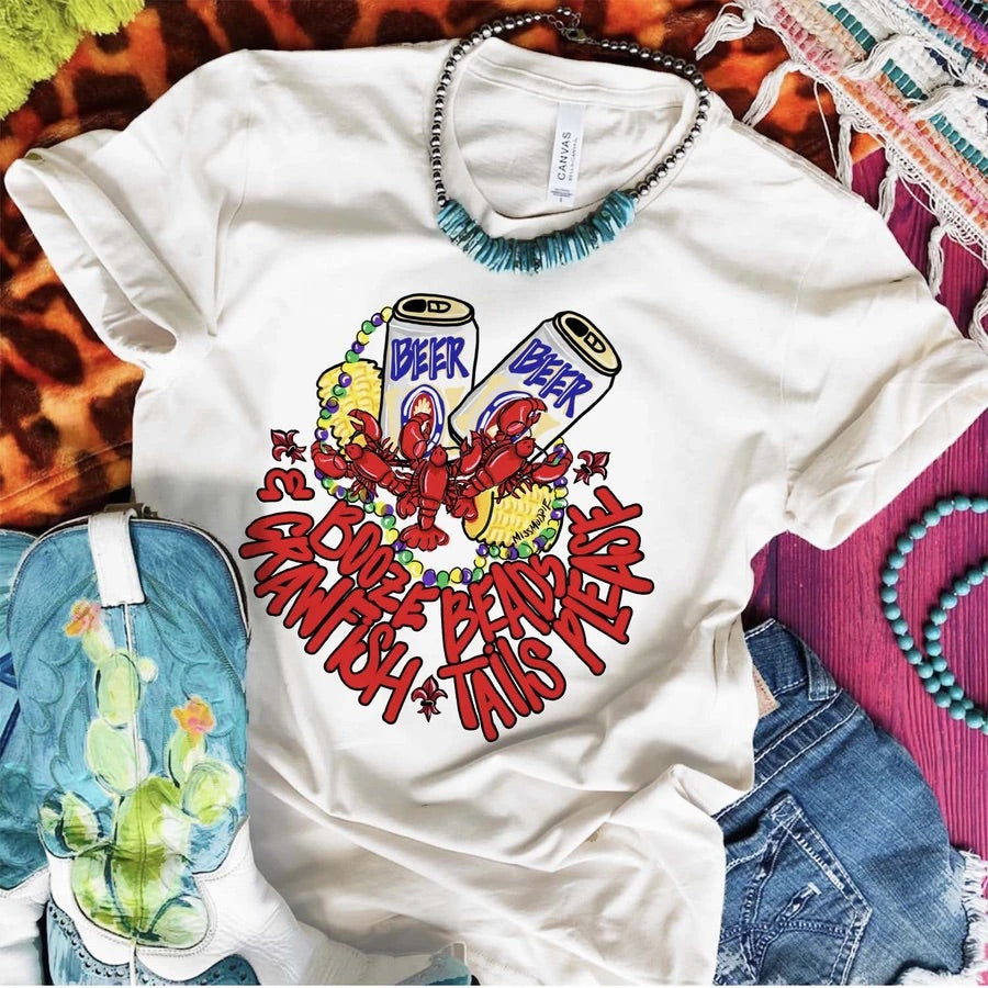 Booze, Beads & Crawfish Tails Please Graphic Tee