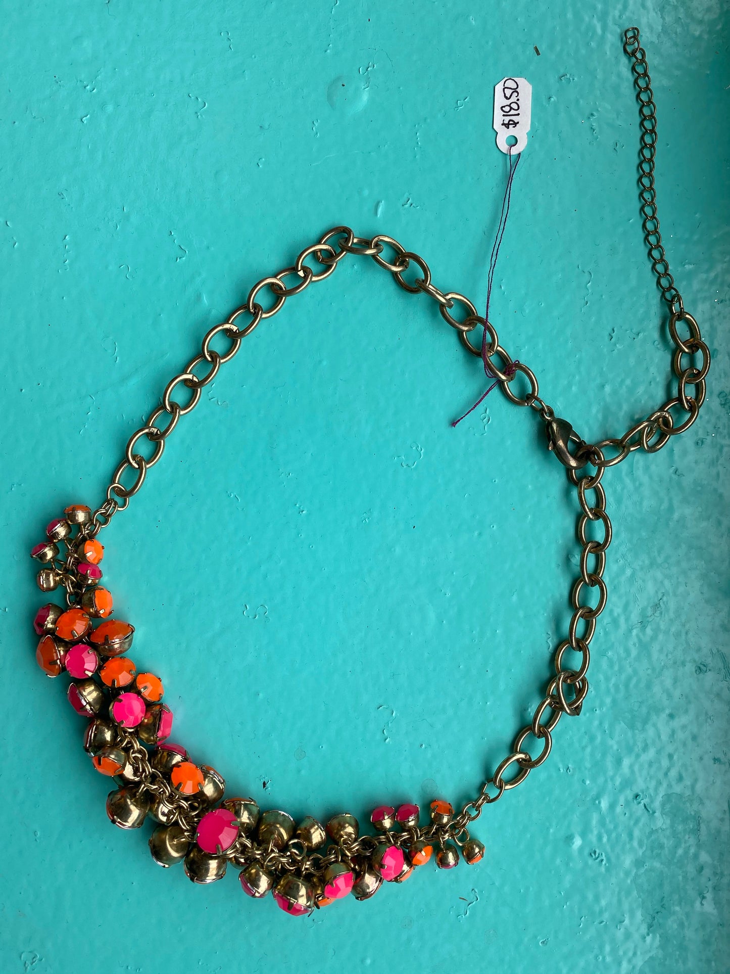 Pink and orange vintage style necklace