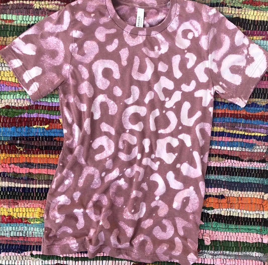 Mauve Leopard Printed Bleached Graphic Tee