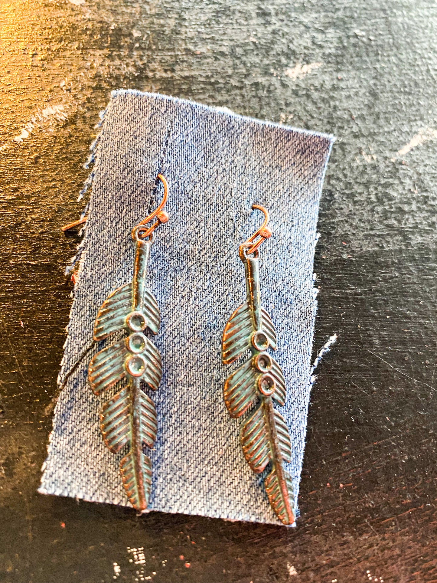 Turquoise Patina Feather Earrings