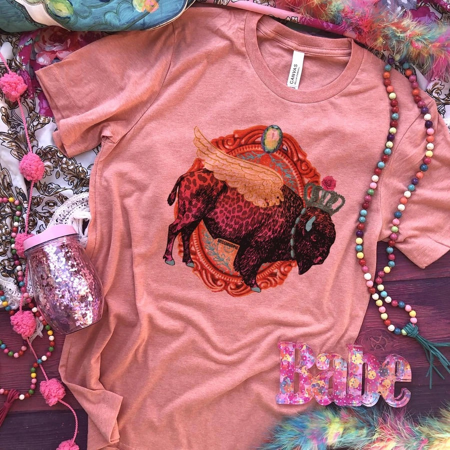 Gypsy Boho Buffalo with Wings Pink Graphic Tee
