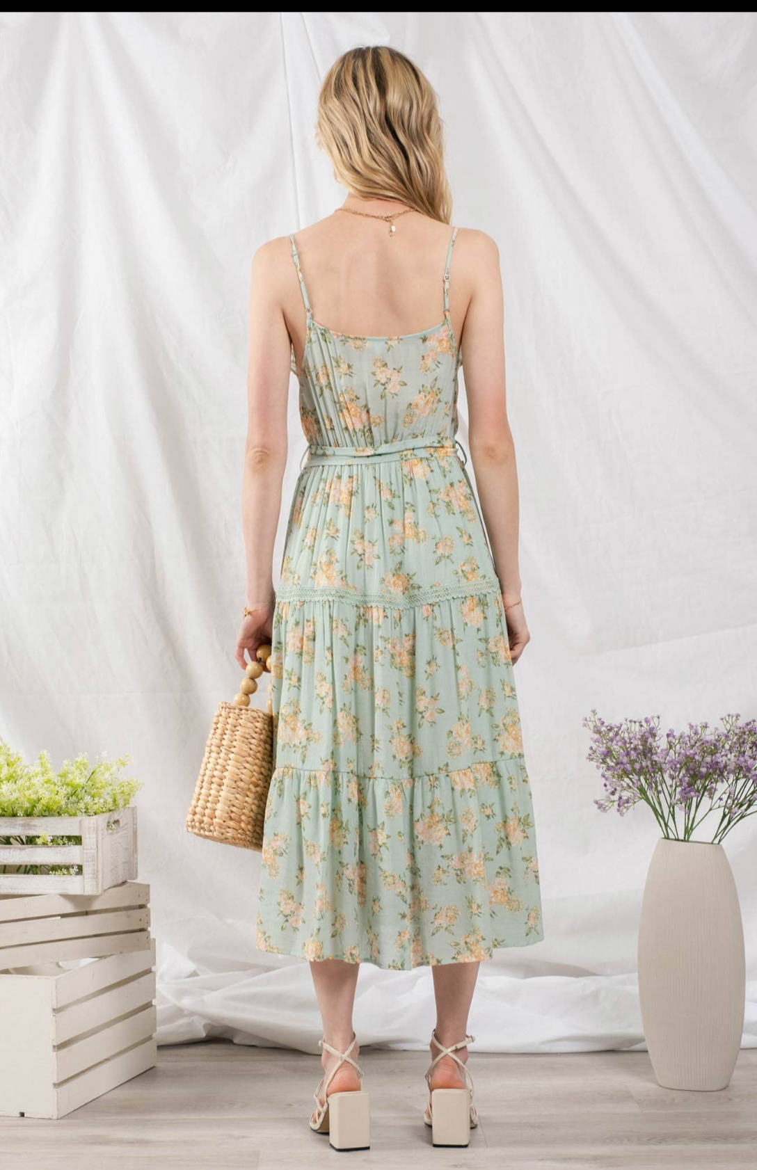 Mint Floral Crochet Lace Maxi Dress