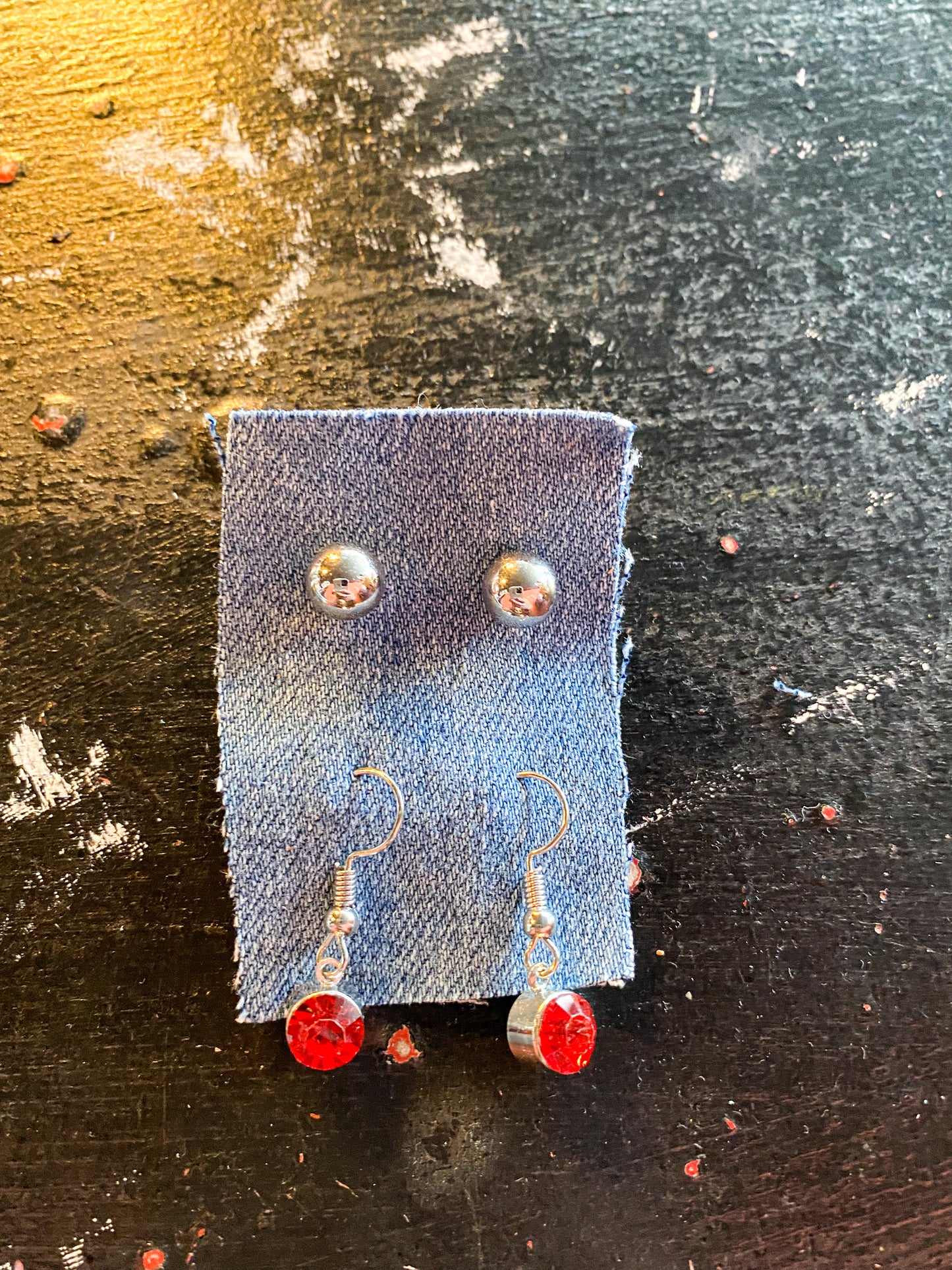Red Rhinestone Stud  Earring Set