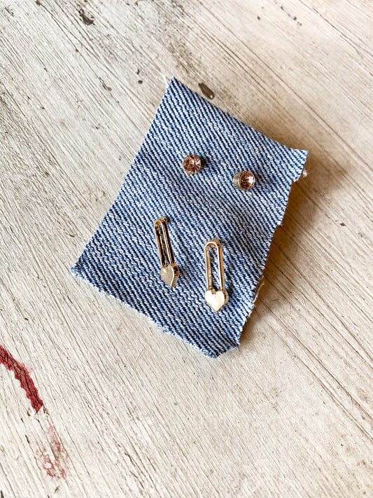 Heart locks gold earring rhinestone stud set