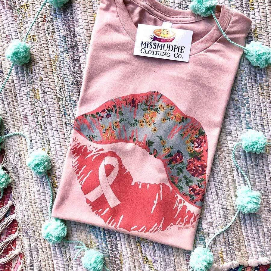 Breast Cancer Awareness Kiss Printed Graphic Tee