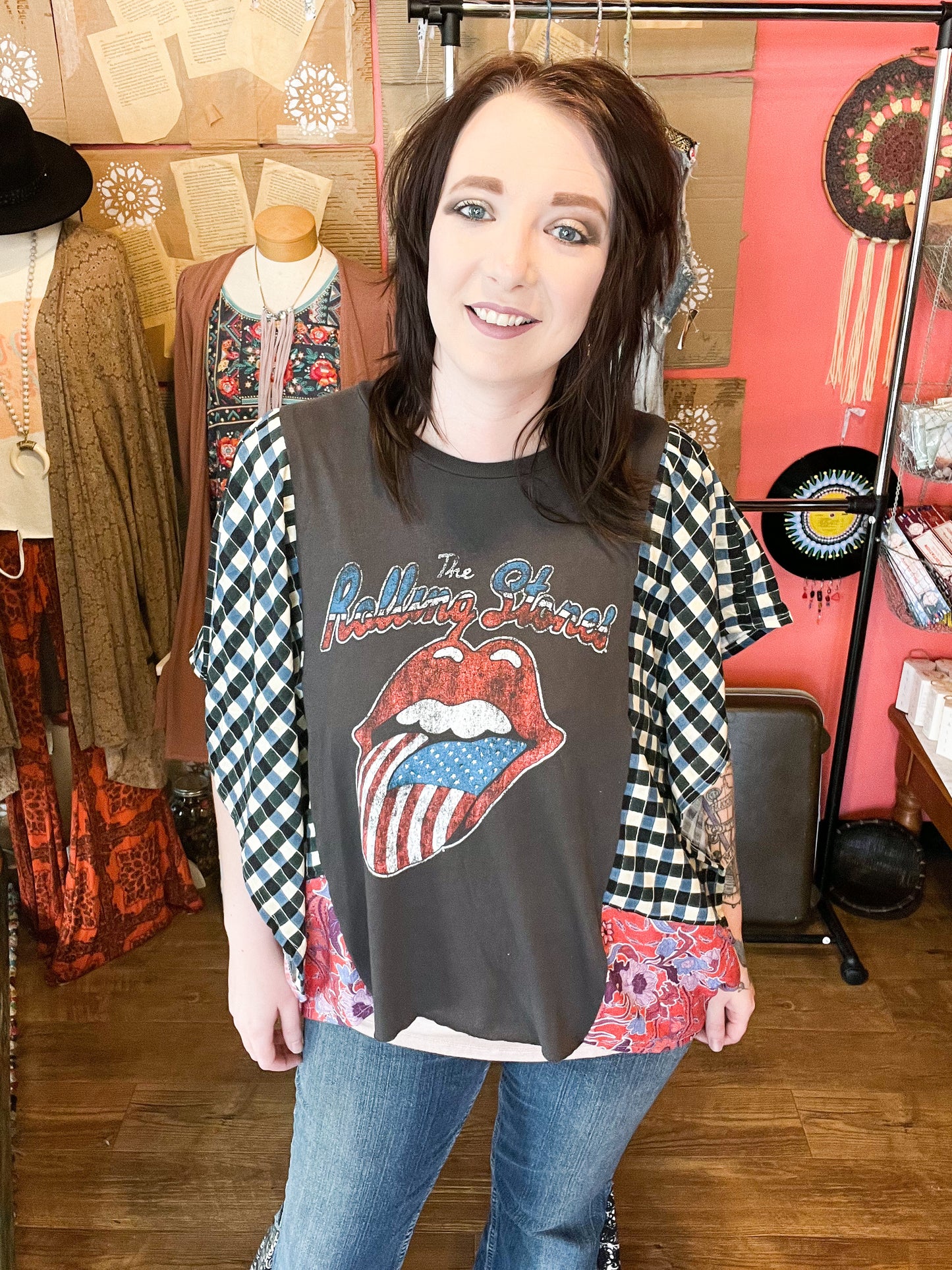 Rolling Stones upcycled Poncho Tshirt